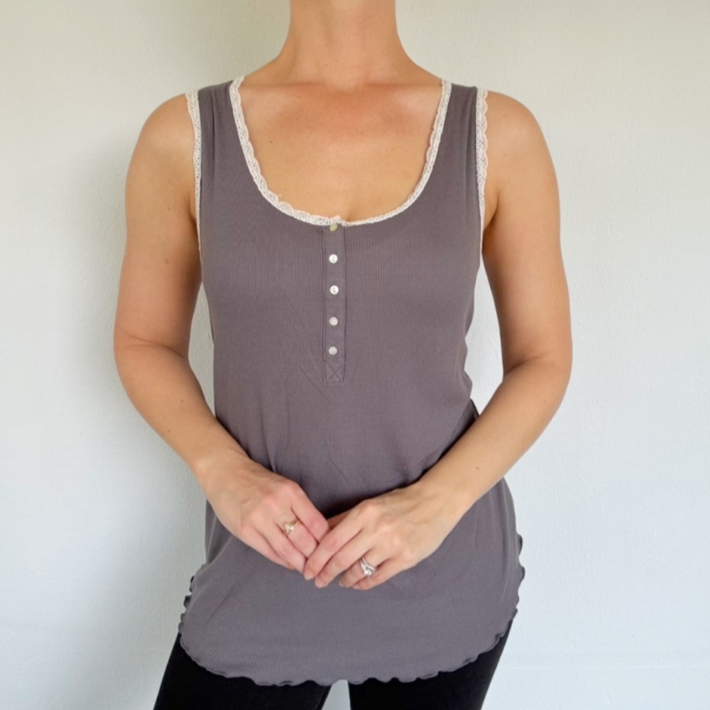 Xhilaration Sleepwear gray lace trim button neckline sleeveless tank large